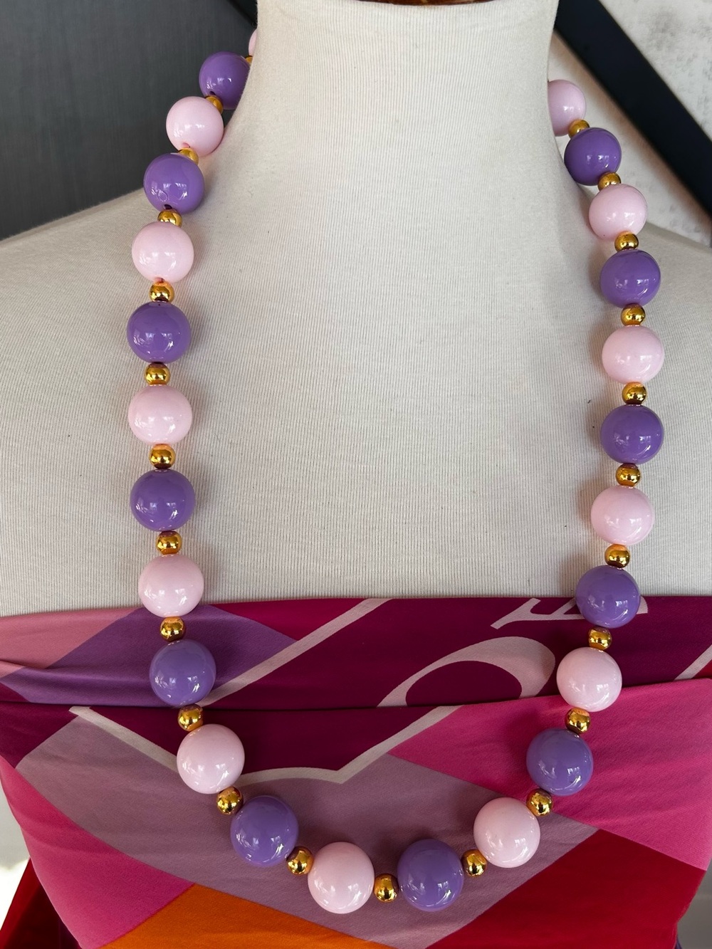 Marea Designs Pink & Purple Bubblegum Bead Necklace Bracelet Set 20mm